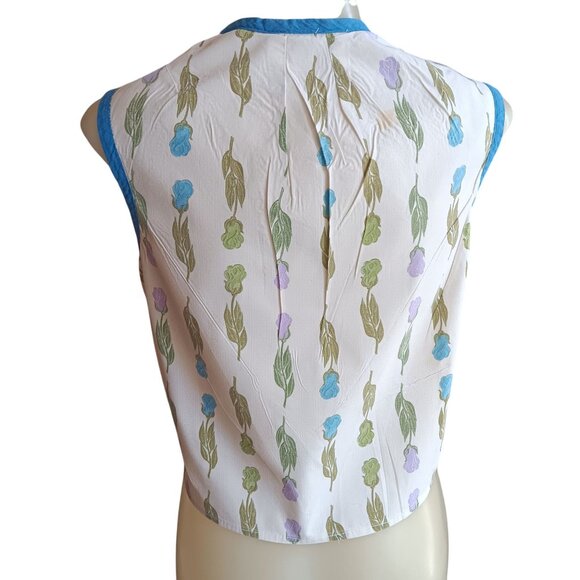 1OF1 Vintage 1950's Blouse top Sleeveless Button-Up Floral Handmade Cotton - Picture 5 of 9